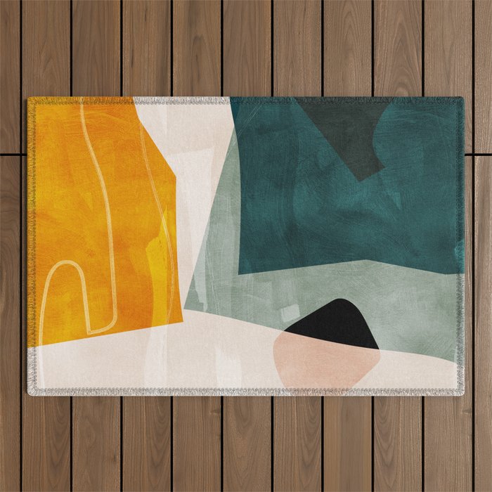 Mid Century Shapes Abstract Painting 3 Outdoor Rug