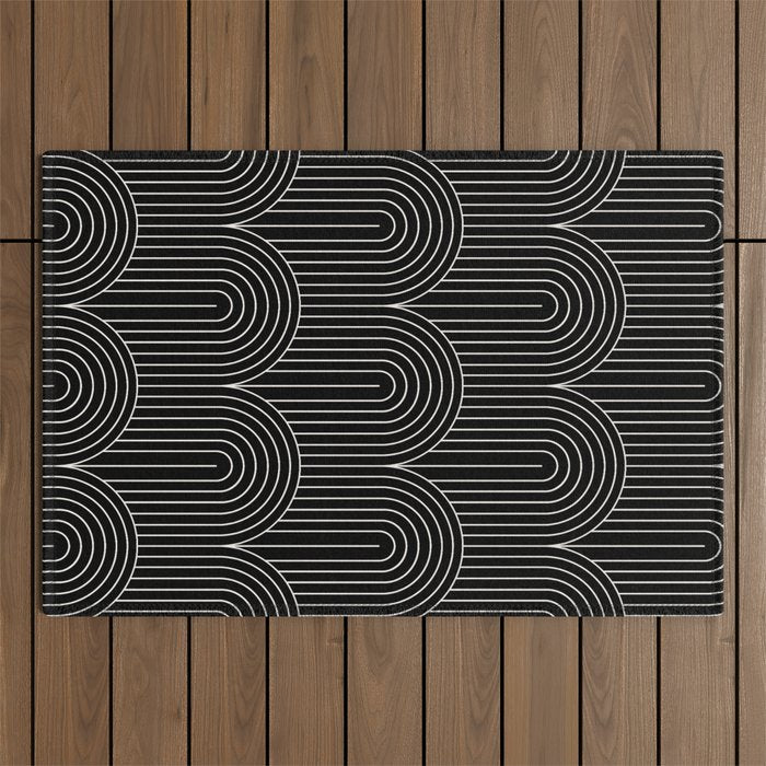 Art Deco Arch Pattern V Black & White Outdoor Rug