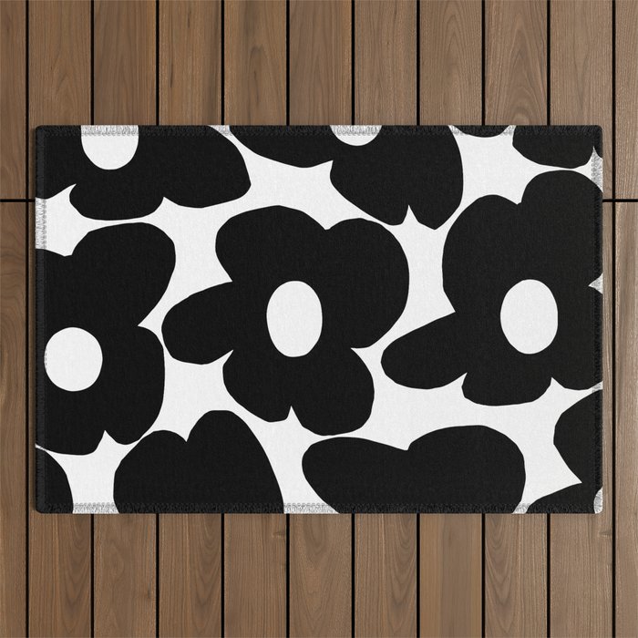 Black Retro Flowers White Background #Decor #Homestorie #Buyart Outdoor Rug