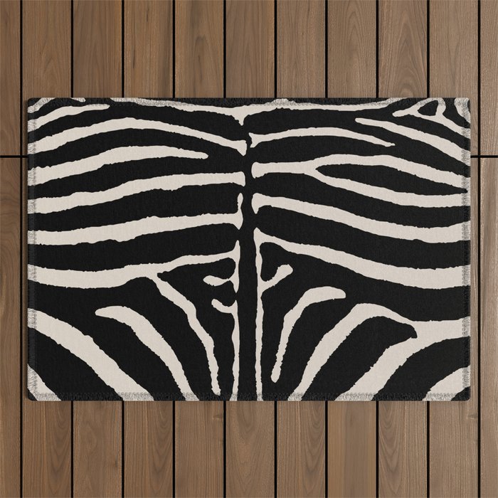 Zebra Wild Animal Print 237 Black And Linen White Outdoor Rug