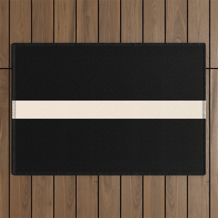 Single Stripe Minimalist Modern Color Block In Almond Cream And Black Outdoor Rug