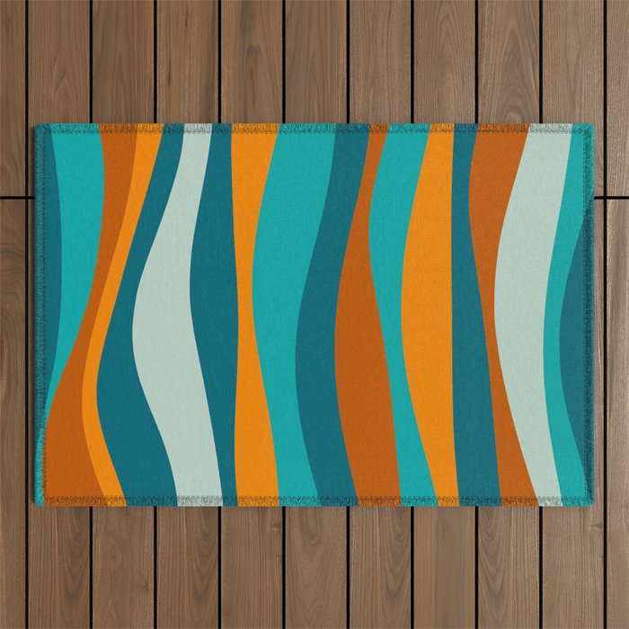 Liquid Stripes In Rust Orange Aqua Turquoise Teal  Outdoor Rug