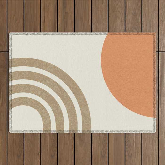 Mid-Century Modern - Orange Sun And Rainbow Outdoor Rug
