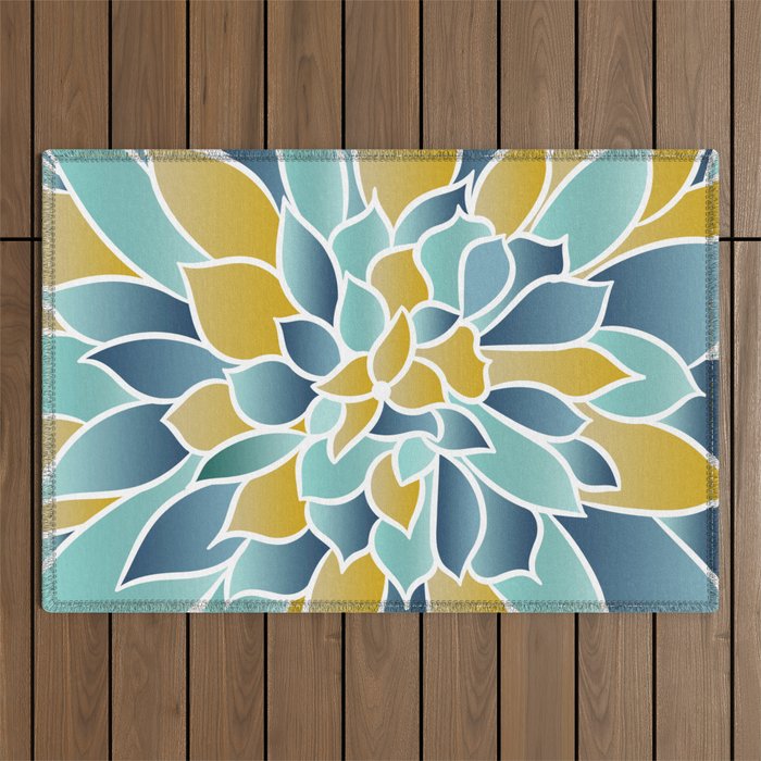 Modern, Floral Prints, Yellow, Blue And Teal Outdoor Rug