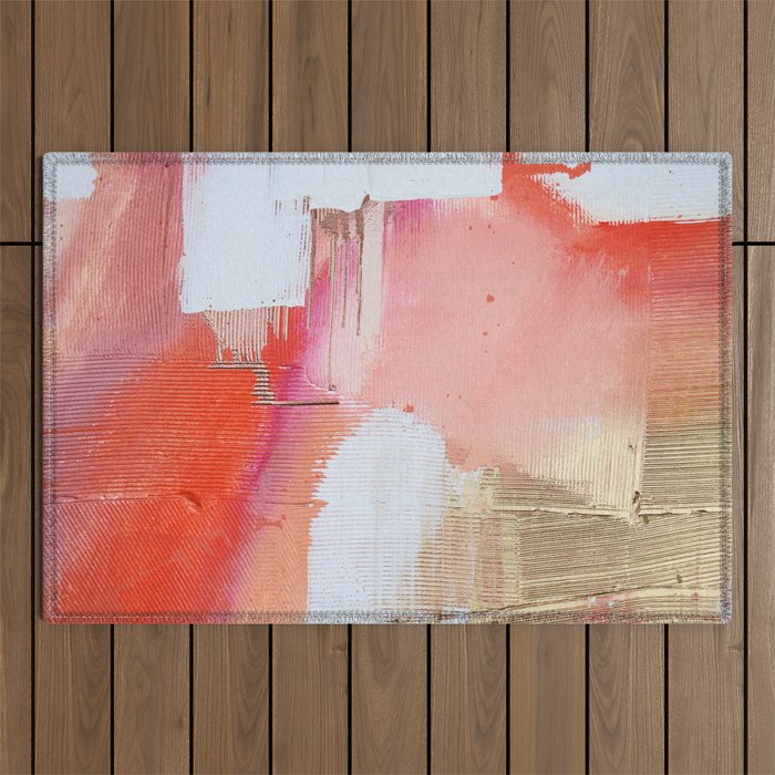 Moving Mountains: A Minimal, Abstract Piece In Reds And Gold By Alyssa Hamilton Art Outdoor Rug