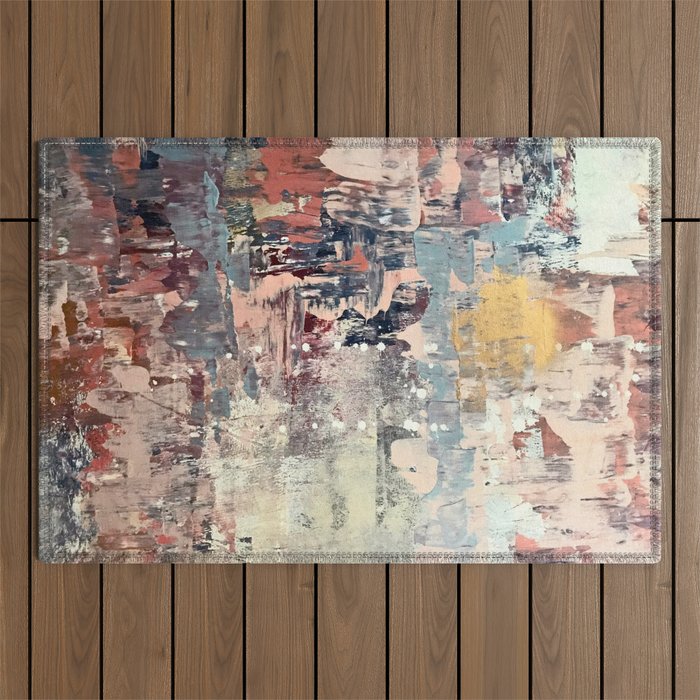 Mirage [1]: A Vibrant Abstract Piece In Pinks Blues And Gold By Alyssa Hamilton Art Outdoor Rug