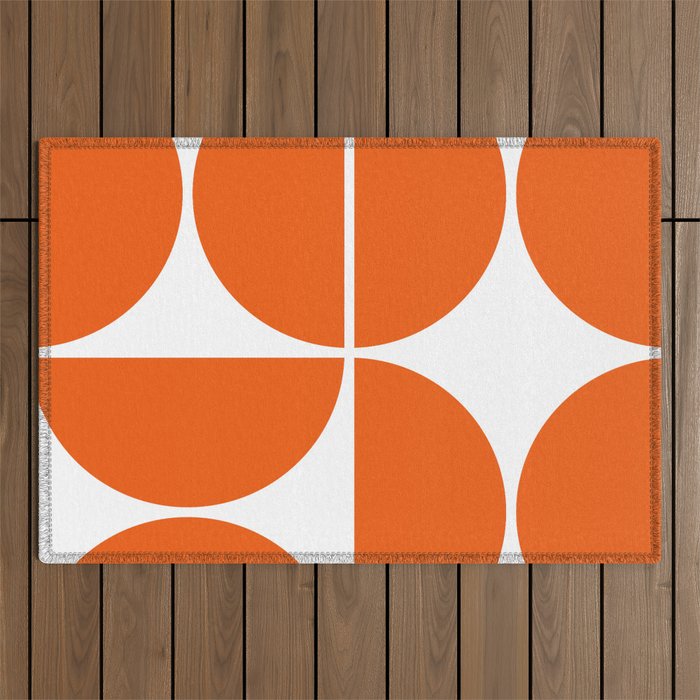 Mid Century Modern Orange Square Outdoor Rug