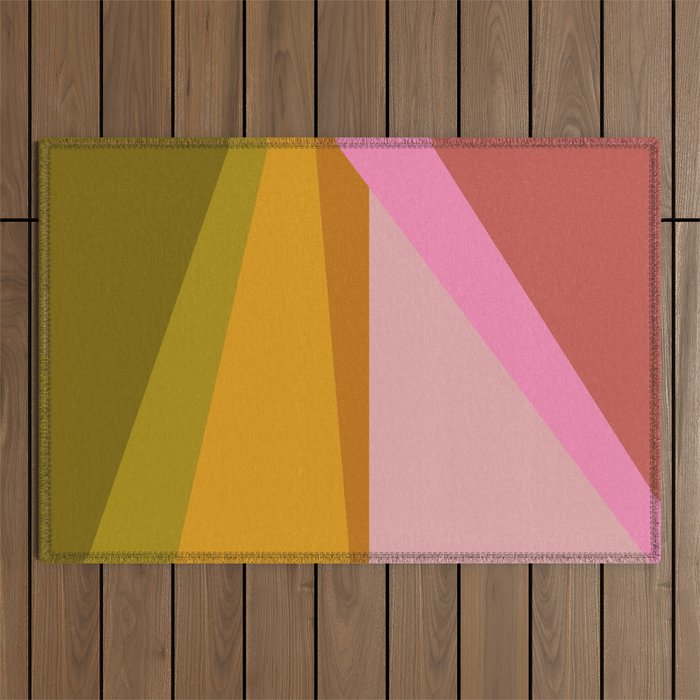 Colorful Geometric Abstract In Pink, Mustard, And Green Outdoor Rug