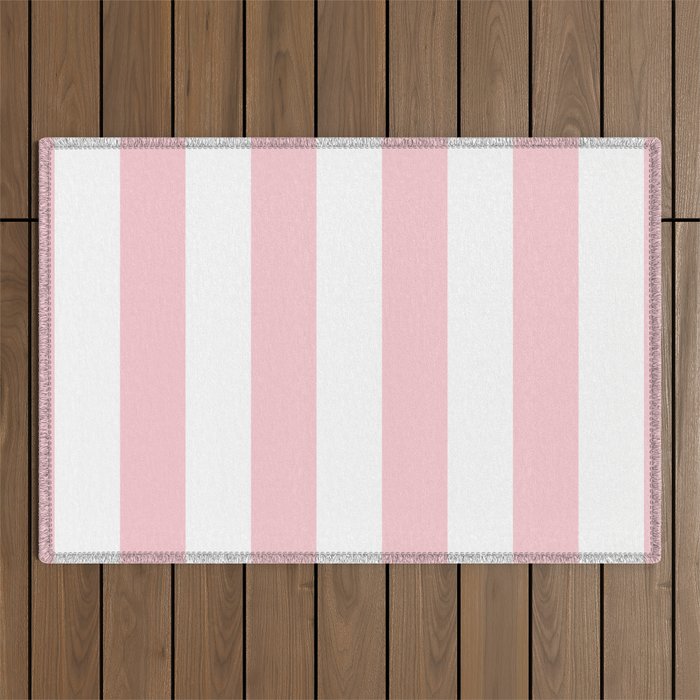 Large White And Light Millennial Pink Pastel Circus Tent Stripe Outdoor Rug
