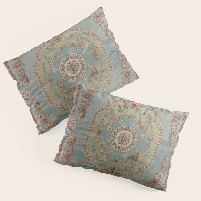 Antique French Rose Blue Aubusson Pillow Sham