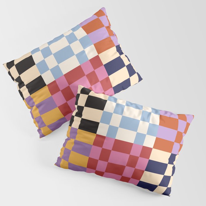 Retro 70s Colorful Patchwork Checkerboard Pillow Sham