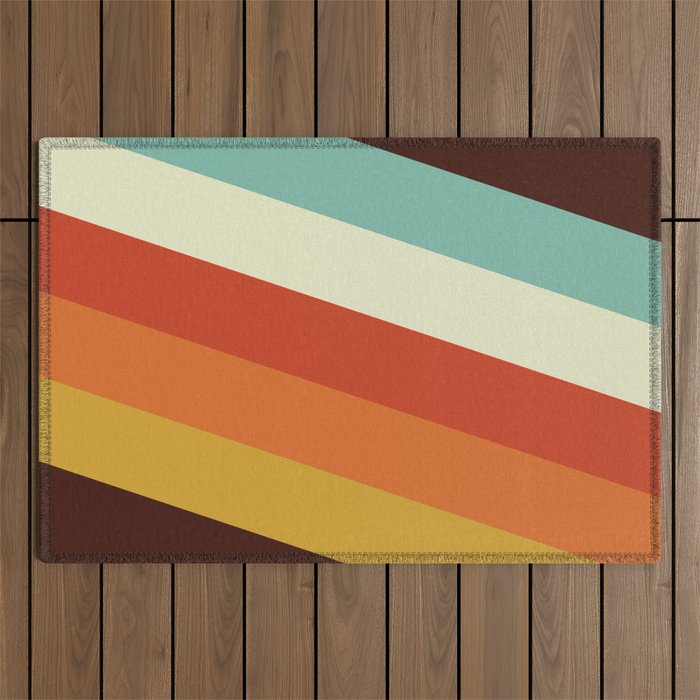 Renpet - Colorful Classic Abstract Minimal Retro 70s Style Stripes Design Outdoor Rug