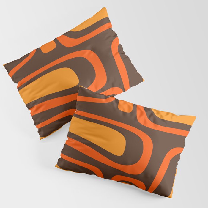 Palm Springs Retro Mid-Century Modern Abstract Pattern In 70s Brown And Orange Pillow Sham