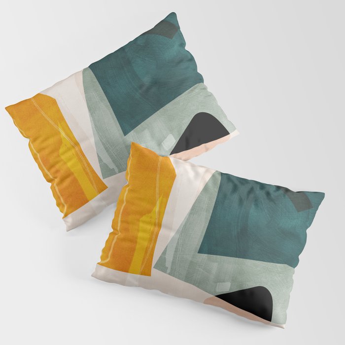 Mid Century Shapes Abstract Painting 3 Pillow Sham