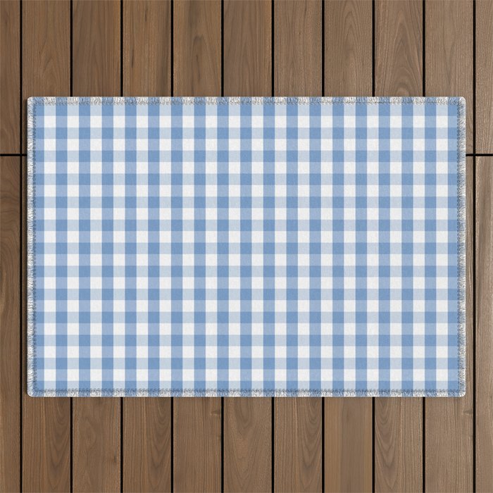 Classic Pale Blue Pastel Gingham Check Outdoor Rug