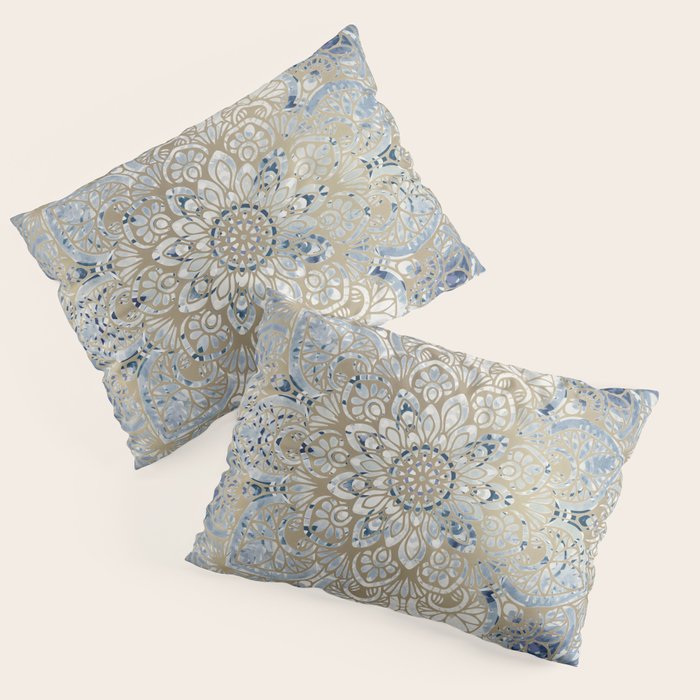 Mandala Flower, Blue And Gold, Floral Prints Pillow Sham
