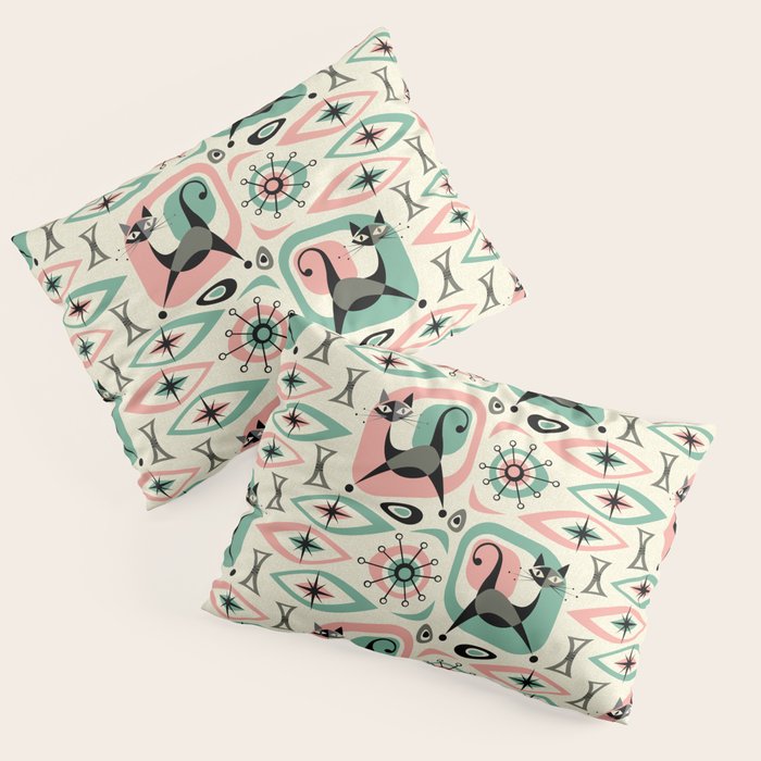 Mid Century Cat Abstract - Pink Aqua Pillow Sham