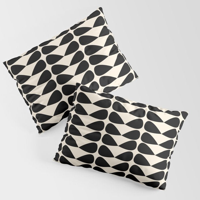 Mod Leaves Mid Century Modern Abstract Pattern In Black And Almond Cream Pillow Sham