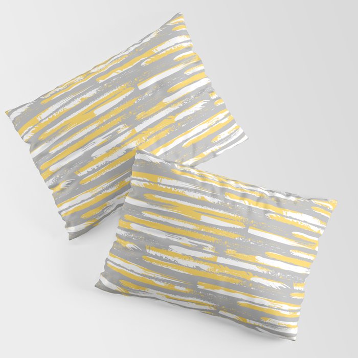 Colorful Stripes, Abstract Art, Yellow And Gray Pillow Sham