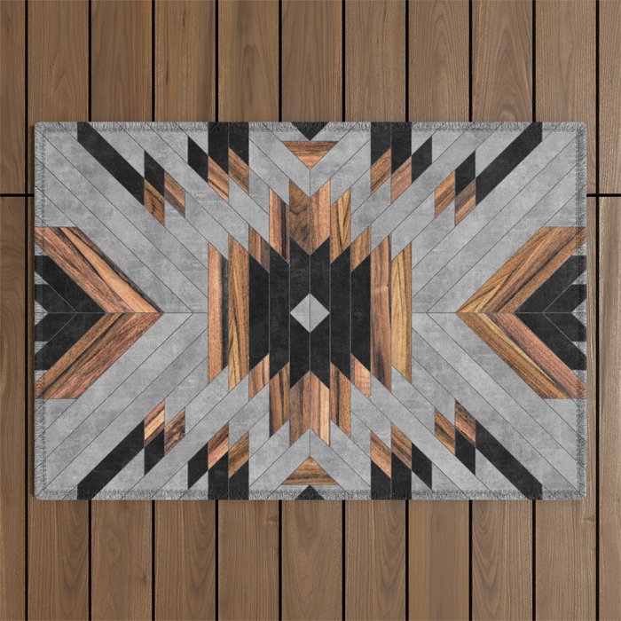 Urban Tribal Pattern No.6 - Aztec - Concrete And Wood Outdoor Rug