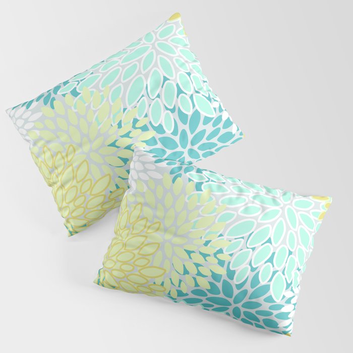 Floral Prints, Teal, Turquoise And Yellow Pillow Sham