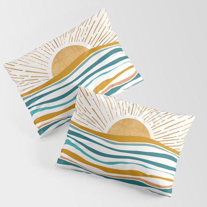 The Sun And The Sea - Gold And Teal Pillow Sham