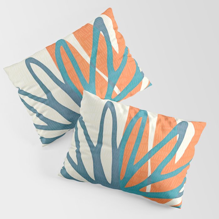 Mid Century Nature Print / Teal And Orange Pillow Sham