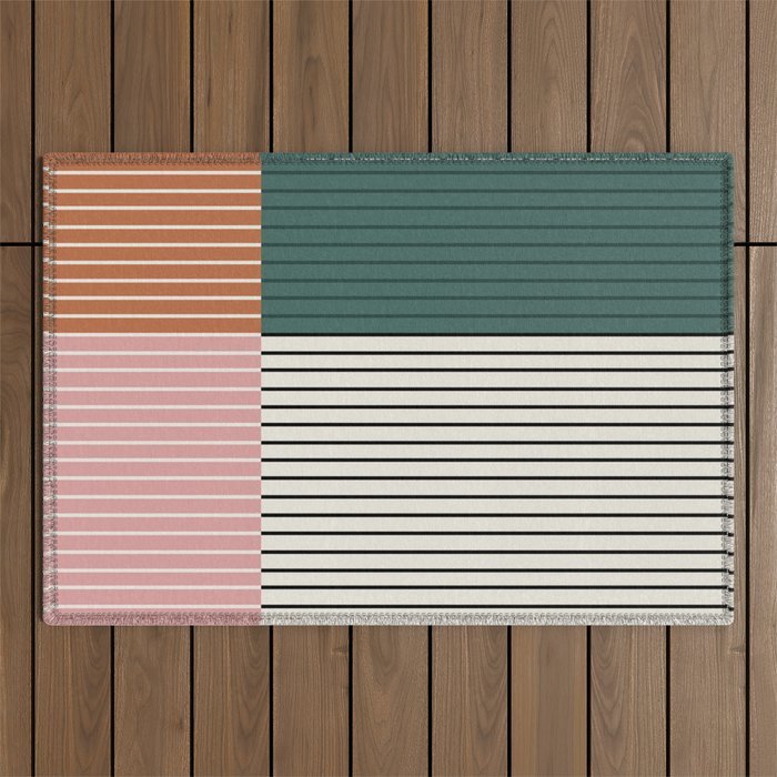 Color Block Line Abstract V Colorful Retro Outdoor Rug