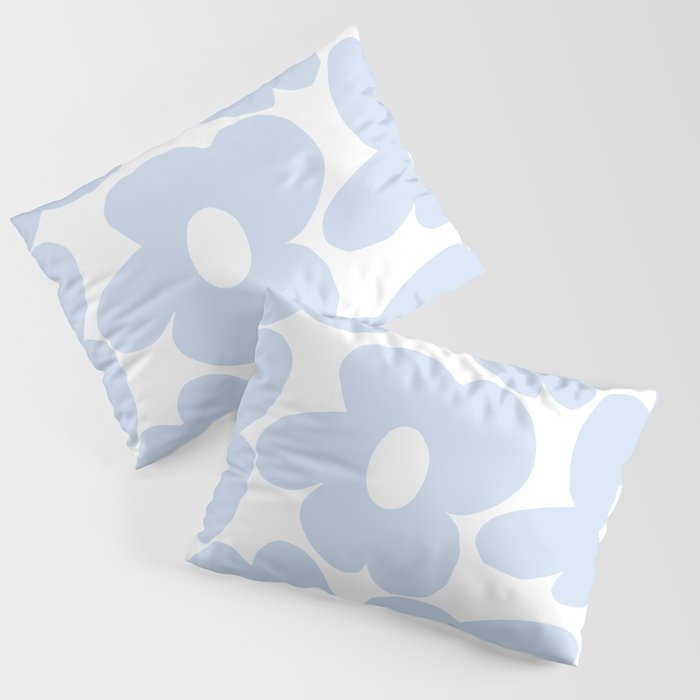 Large Baby Blue Retro Flowers White Background #Decor #Homestorie #Buyart Pillow Sham