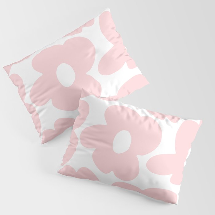 Large Baby Pink Retro Flowers On White Background #Decor #Homestorie #Buyart Pillow Sham