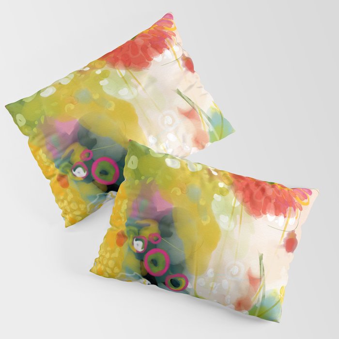 Abstract Floral Art In Yellow Green And Rose Magenta Colors Pillow Sham