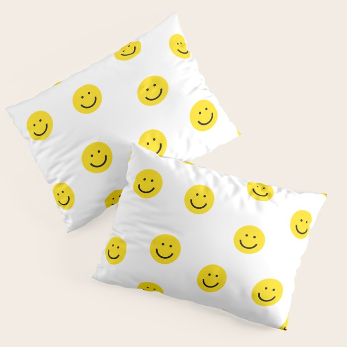 Smiley Faces White Yellow Happy Simple Smiley Pattern Smile Face Kids Nursery Boys Girls Decor Pillow Sham