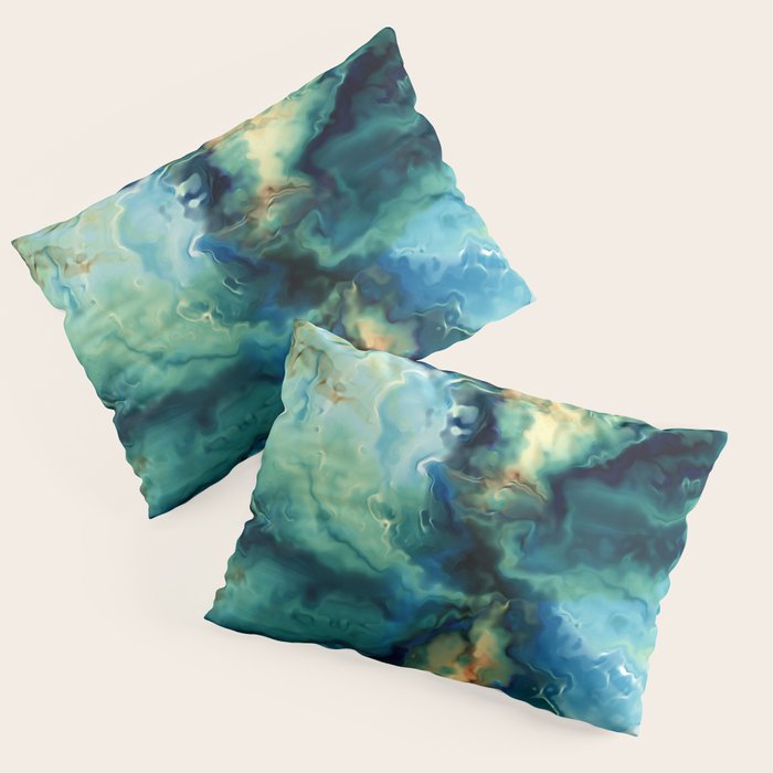 Marbled Ocean Abstract, Navy, Blue, Teal, Green Pillow Sham