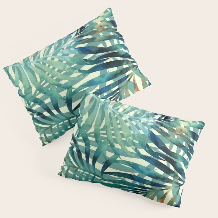 Tropical, Jungle, Palm Leaves, Watercolor Abstract, Blue And Green Pillow Sham