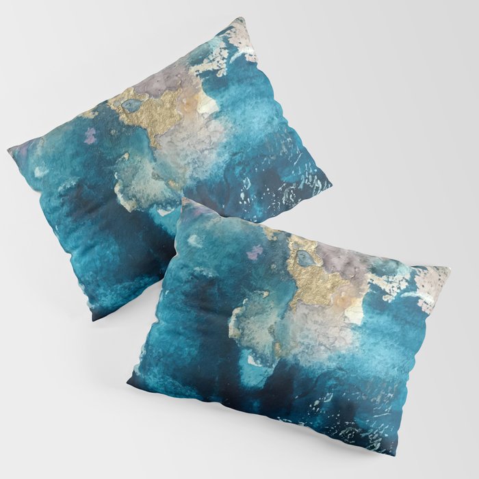 Timeless: A Gorgeous, Abstract Mixed Media Piece In Blue, Pink, And Gold By Alyssa Hamilton Art Pillow Sham