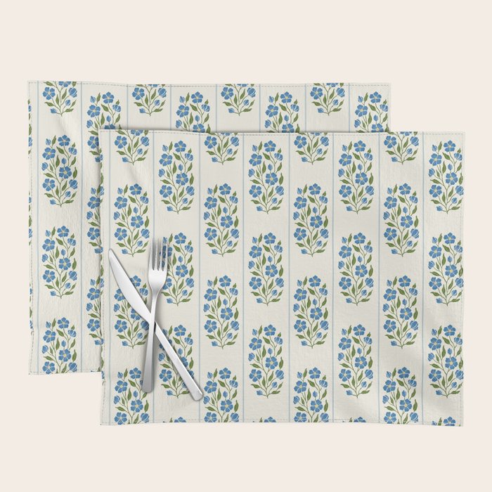 Cottagecore Inspired Blue Wildflower Pattern Placemat