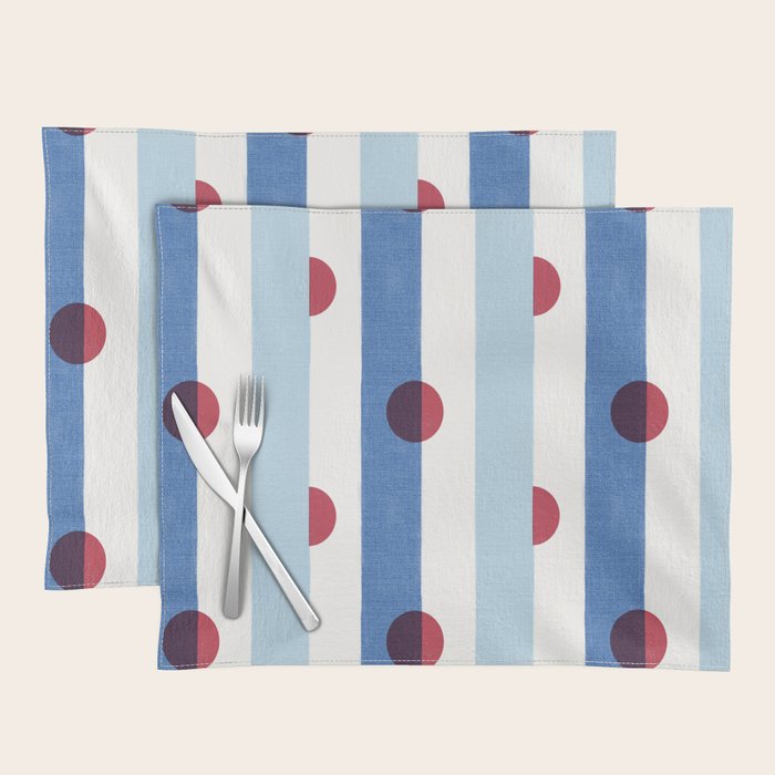 Handcrafted Blue Stripes And Red Dots Pattern Placemat