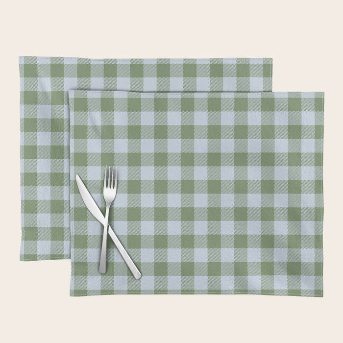 Gingham Plaid Pattern In Soft Sky And Sea Grass Tones Placemat