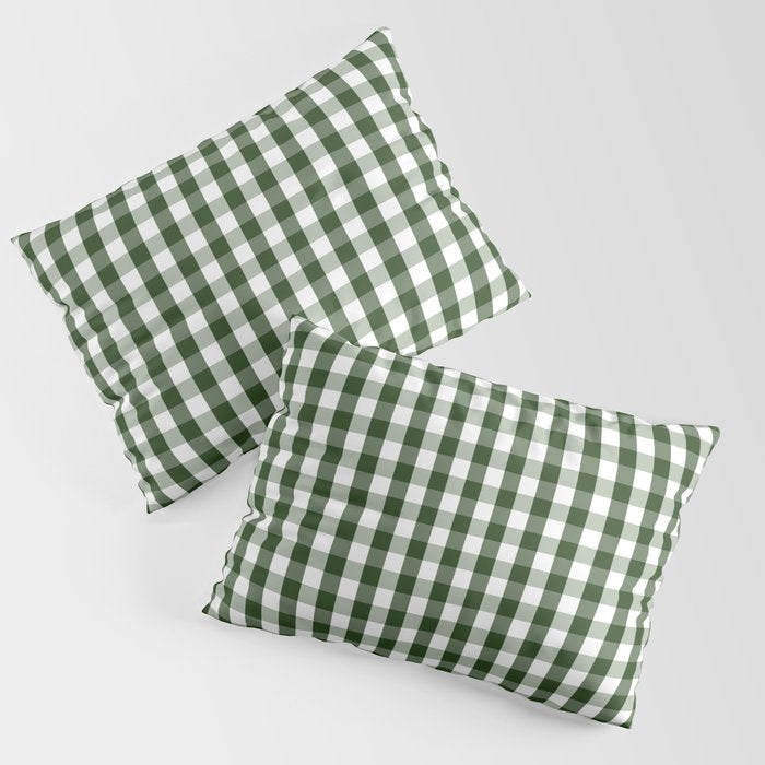 Dark Forest Green And White Gingham Check Pillow Sham