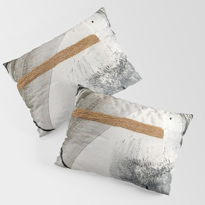 Armor [7]: A Bold Minimal Abstract Mixed Media Piece In Gold, Black And White Pillow Sham