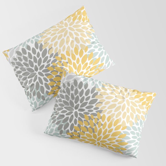 Floral Pattern, Yellow, Pale, Aqua And Gray Pillow Sham