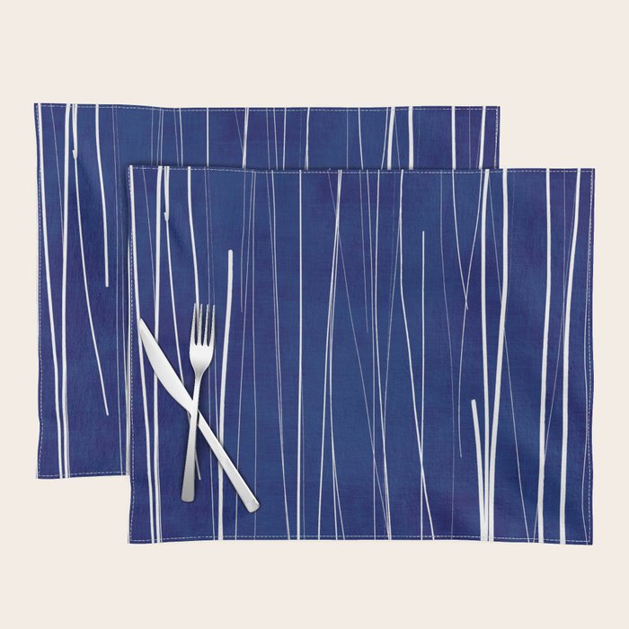 Deep Blue White Lines Minimalist Abstract  Placemat