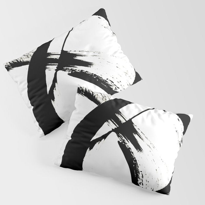 Brushstroke 7: A Minimal, Abstract, Black And White Piece Pillow Sham