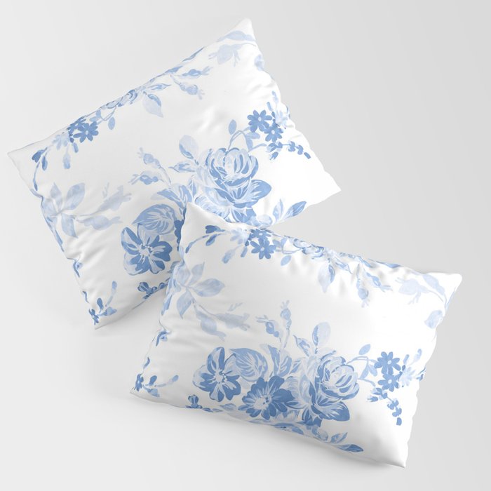 Modern Navy Blue White Watercolor Elegant Floral Pillow Sham