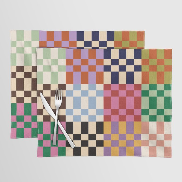 Retro 70s Colorful Patchwork Checkerboard Placemat