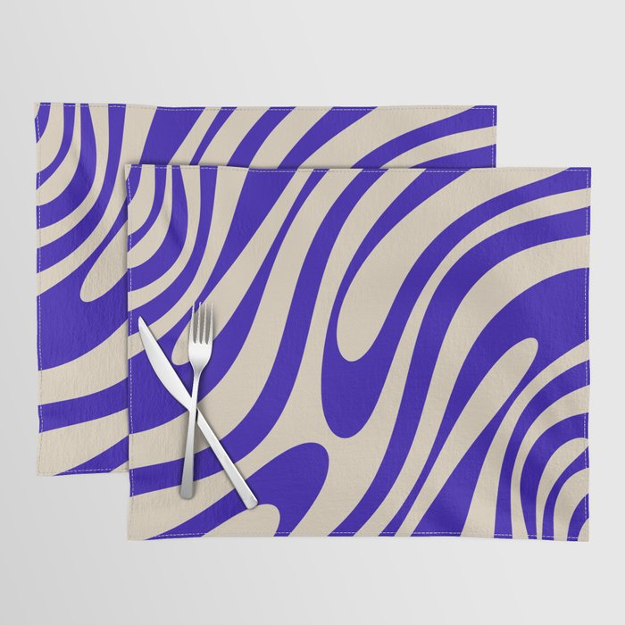 Wavy Loops Retro Abstract Pattern In Cobalt Blue And Beige Placemat
