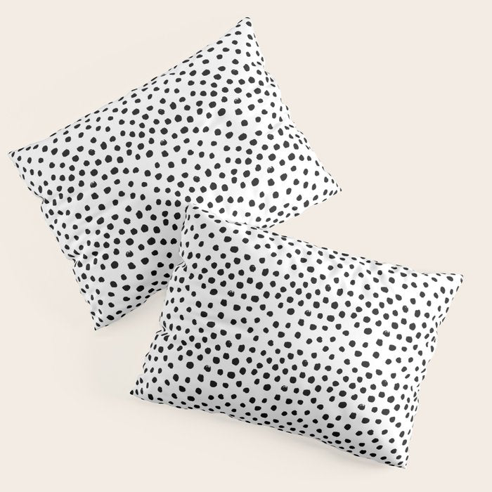 Preppy Black And White Dots Minimal Abstract Brushstrokes Painting Illustration Pattern Print Pillow Sham