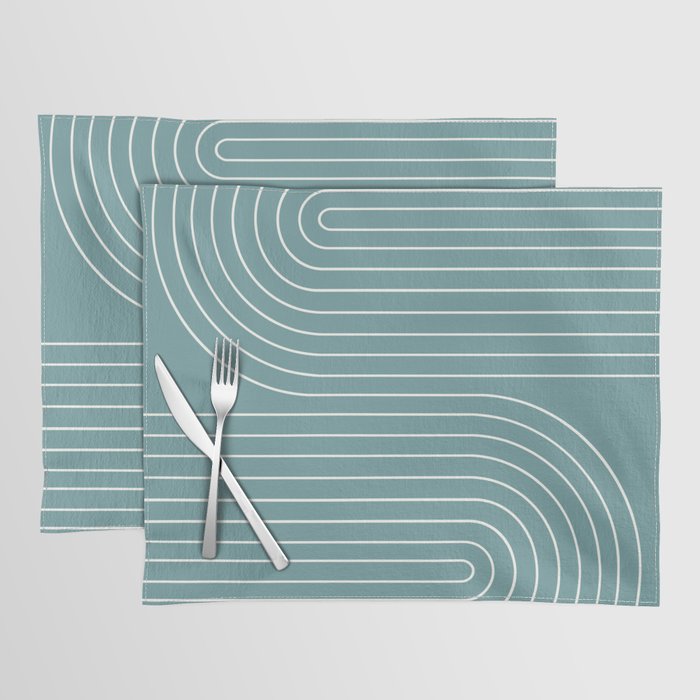 Minimal Line Curvature Lxxxvi Beachy Teal Mid Century Modern Arch Abstract Placemat