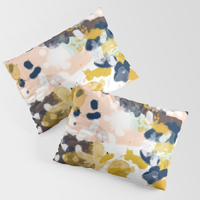 Sloane - Abstract Painting In Modern Fresh Colors Navy, Mint, Blush, Cream, White, And Gold Pillow Sham