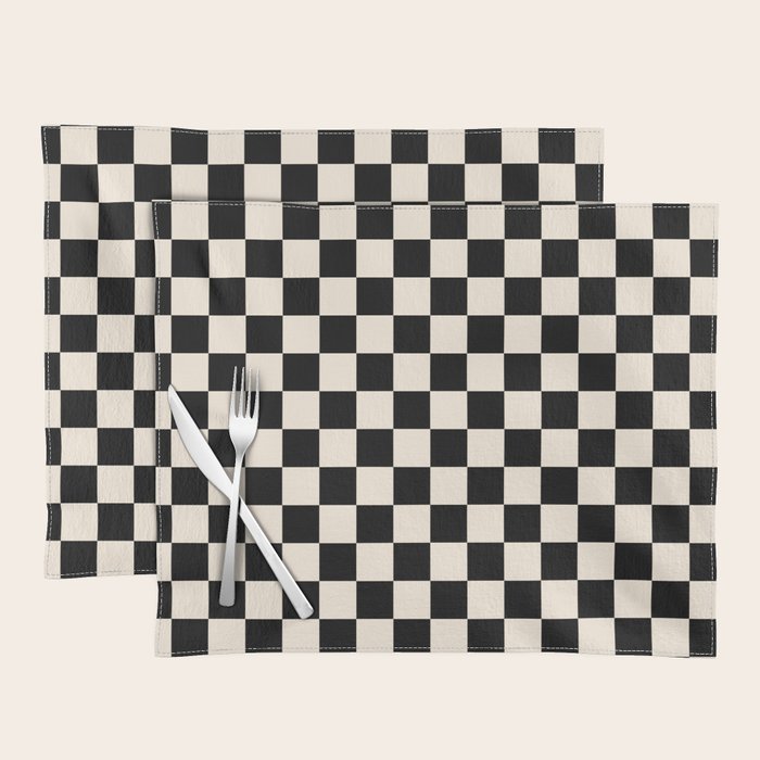 Checkerboard Mini Check Pattern In Black And Almond Cream Placemat